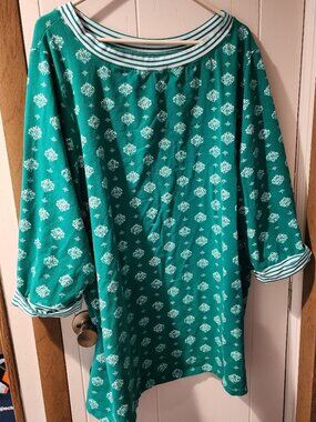 **Liz & Me 3X Green Patterned Blouse | 3/4 Sleeve Casual Top**